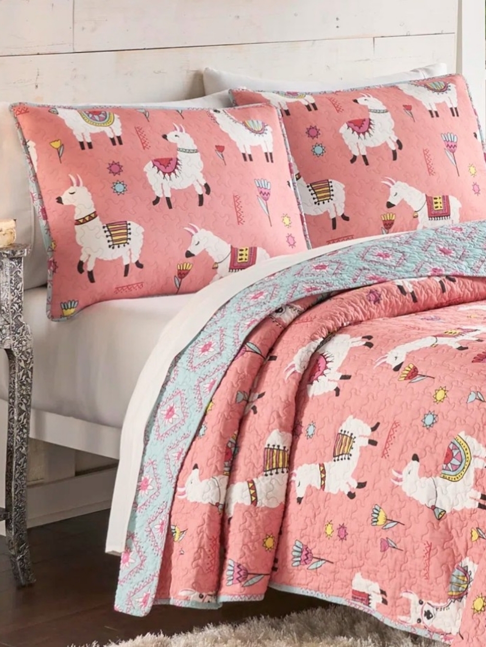 Coral Llama Quilted Comforter Set by